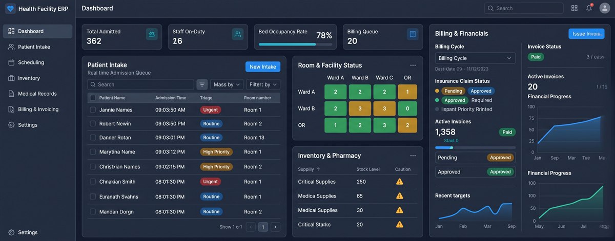Health Facility ERP dashboard screenshot